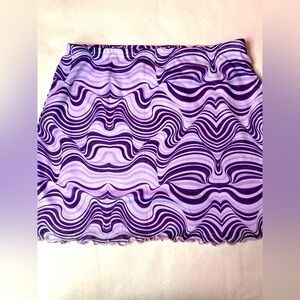 Paisley Purple White Mini Pencil Skirt Stretchy Pull on Resort Wear XL NWOT